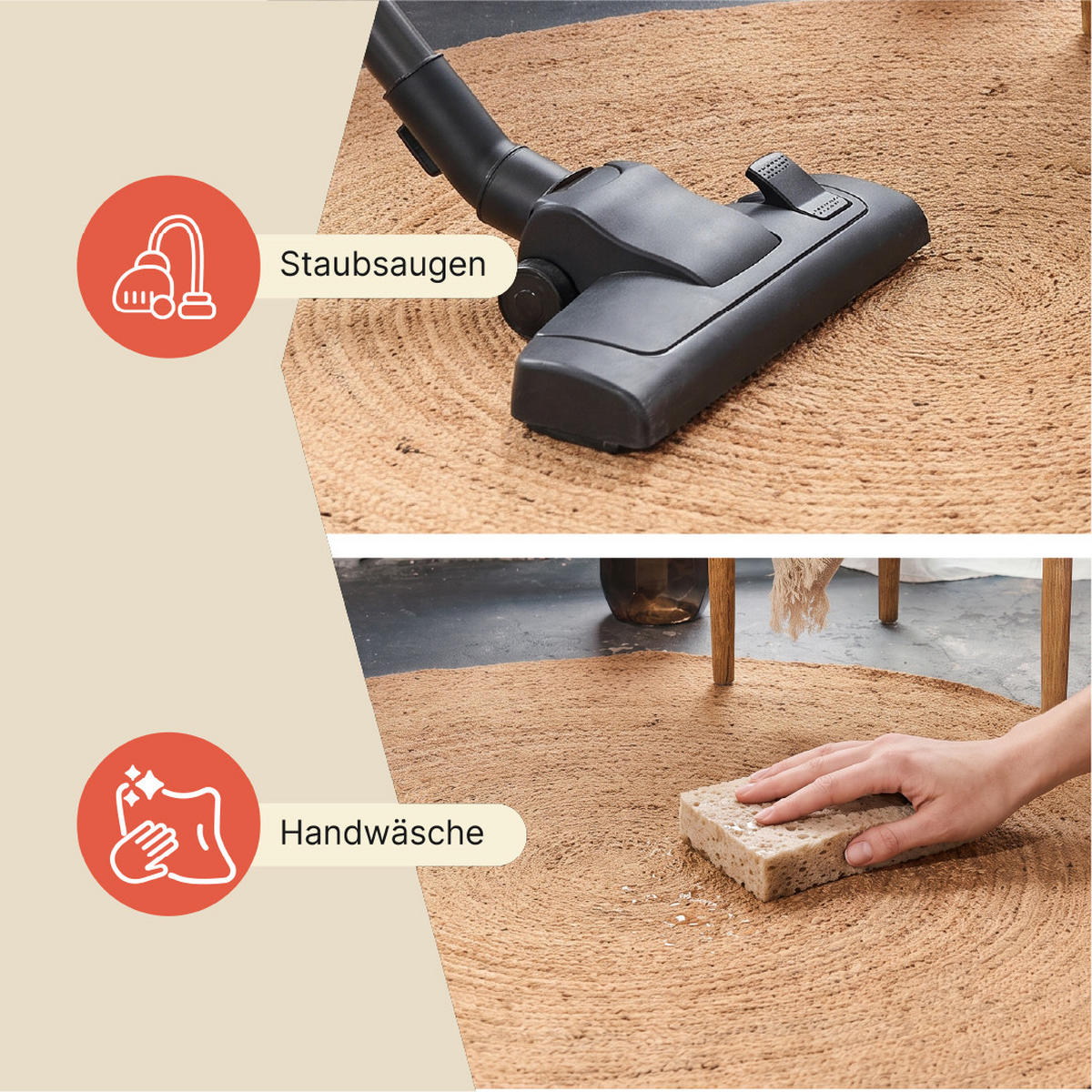 TEPPICH JUTE Rund Braun Beige 120/120 cm - Hellbraun, Textil (120/120cm) - Tapiso