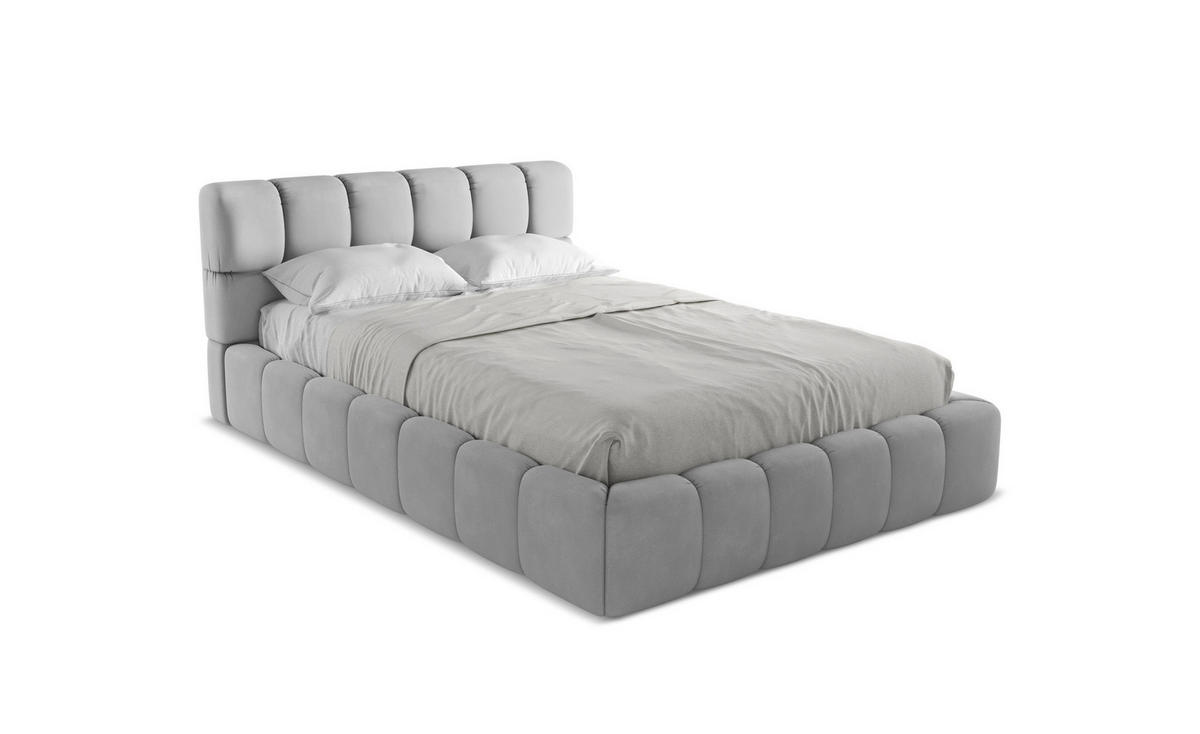 POLSTERBETT mit Bettkasten und Lattenrost 160x228 Grau - Hellgrau/Schwarz, Kunststoff/Textil (140/200cm) - Makamii