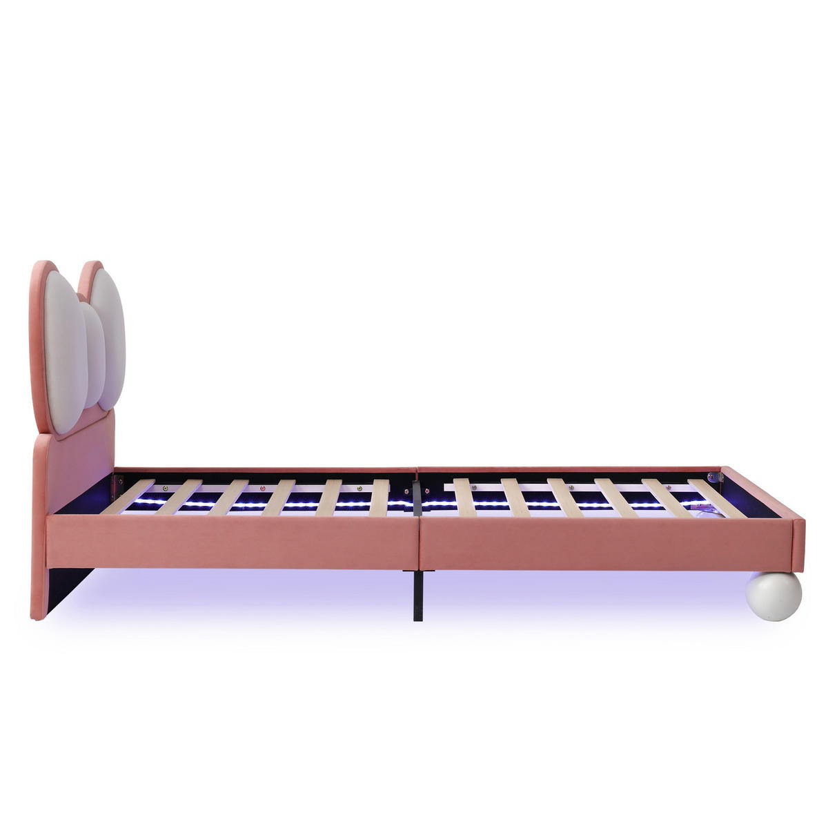 KINDEREINZELBETTEN aus Samt 90x200 cm in Beige und Rosa mit LED-Lichtleiste - Rosa, Textil (90/200cm) - Modfu