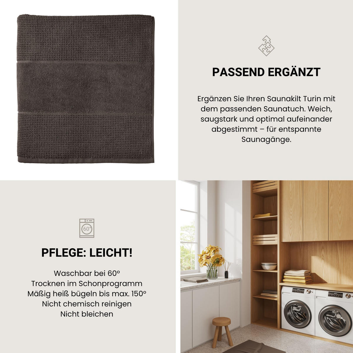 SAUNAKILT Turin Herren - 46-54 - Dunkelgrau - Dunkelgrau, Textil (55/150cm) - SCHIESSER