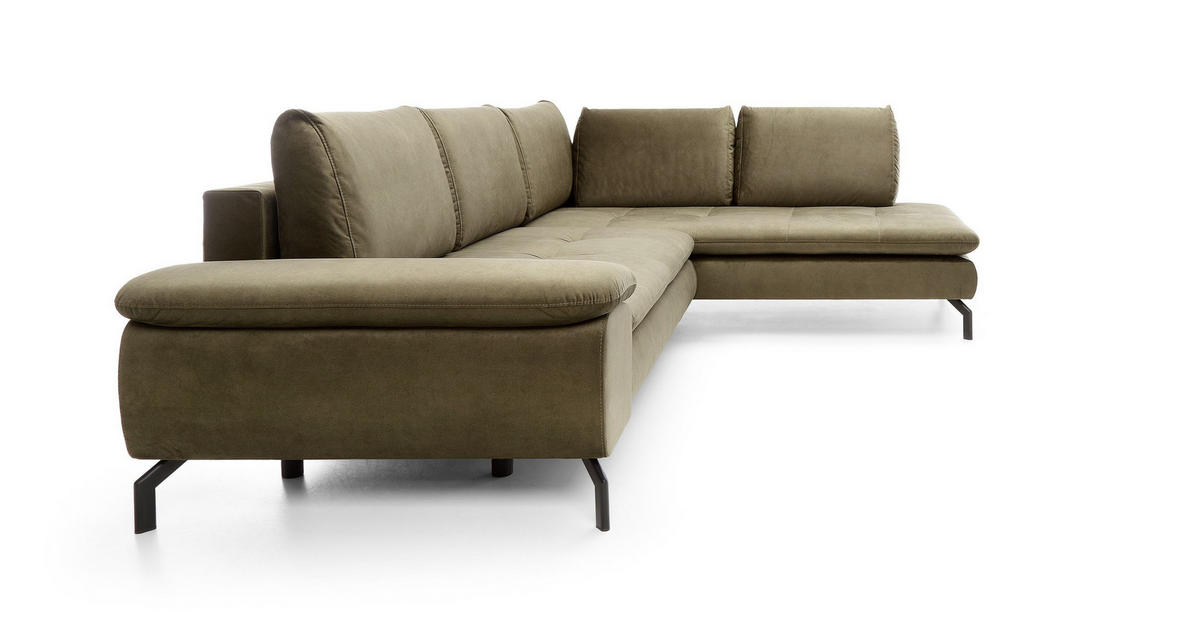 ECKSOFA VOLO Grün Plüsch-Stoff mit Schlaffunktion - Grün, Holz (271/206cm) - MASSENO