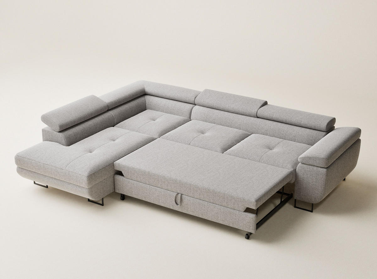 ECKSOFA Concord Beige grau Webstoff - Links Seite - Greige/Schwarz, Holz/Holzwerkstoff (203/277cm) - Maison de Reve