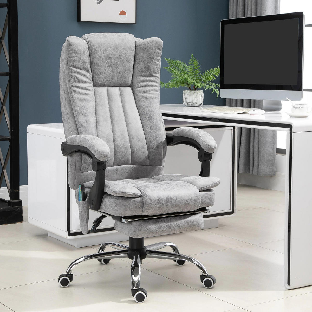 SESSEL 62/67/113-120 cm, Massage & Wärme, verstellbar,Grau - Grau, Kunststoff (67/113/62cm) - Redom