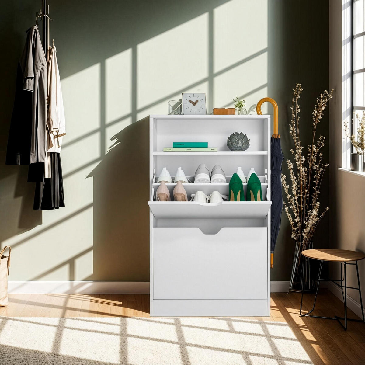 SCHUHSCHRANK Calea, 60 x 24 x 102 cm, weiß - Weiß, Holzwerkstoff (60/102/24cm) - tectake