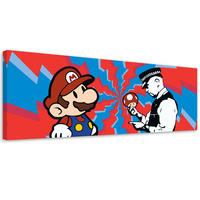 LEINWANDBILD, Banksy Mario und der Polizist 90x30cm - Multicolor, Textil (90/30cm) - Feeby