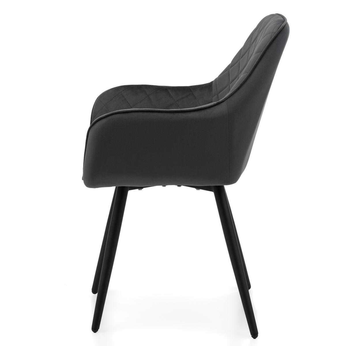 STUHL COLIN gespolsterter mit Steppung - grau - Samt Velours - Schwarz/Grau, Textil/Metall (58/87/61cm) - NEW HOME