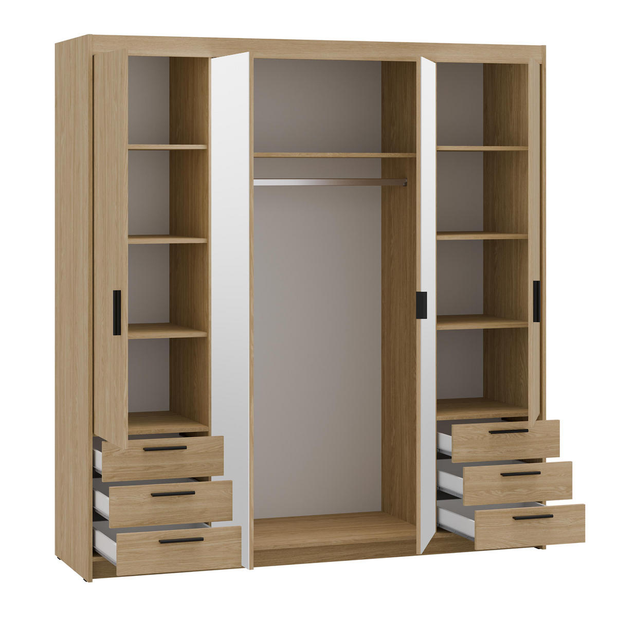 KLEIDERSCHRANK Storicos Geölte Eiche 176,3/190,5/53 cm - 4T6S Modern mit Schubladen und Spiegel - Eichefarben, Holzwerkstoff/Kunststoff (176.3/190.6/53cm) - AX Living