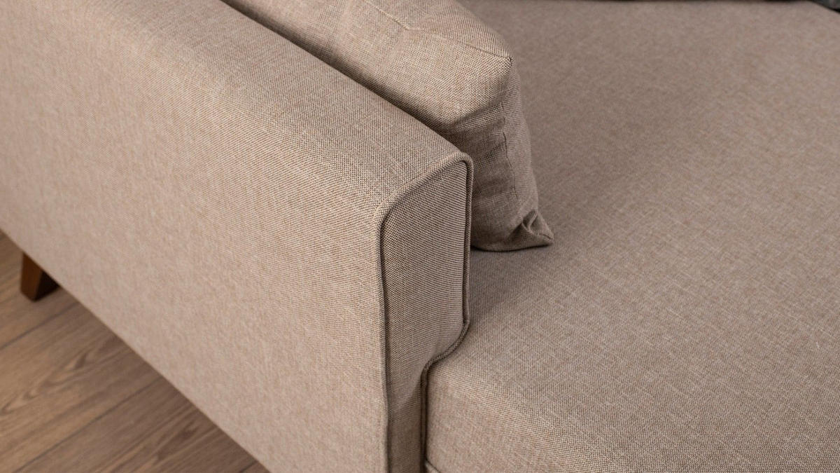 ECKSOFA mit Hocker als Schlaffläche, perfekt für kleine Räume - Walnussfarben/Creme, Holz/Kunststoff (205/140cm) - myHomelando