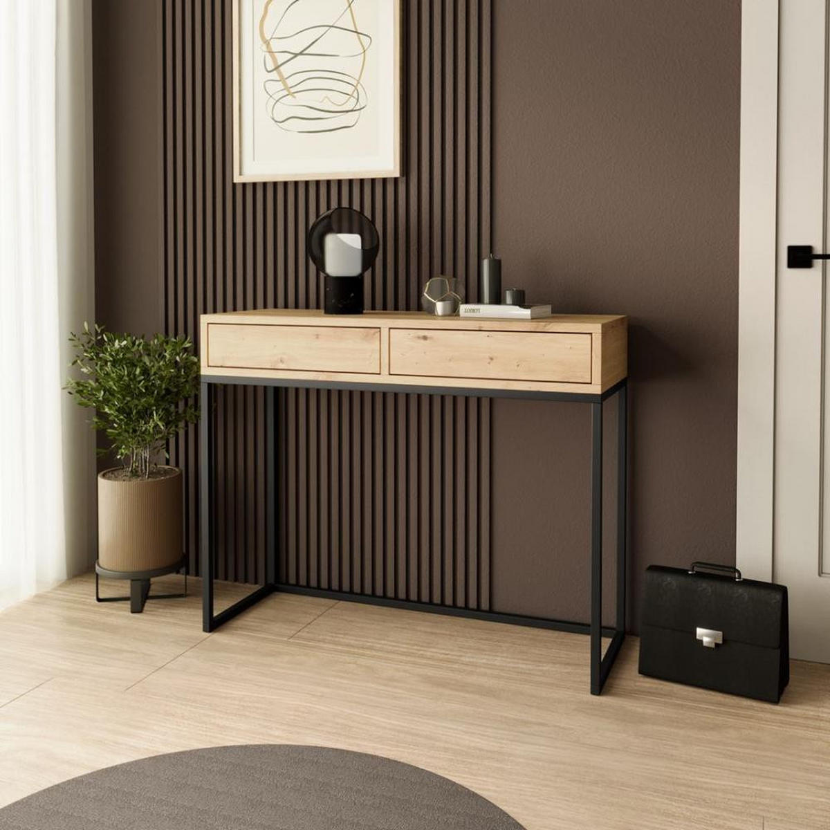 KONSOLENTISCH Lango 100/85/35 eiche Artisan mit schwarzen Matellbeinen - Schwarz/Eiche Artisan, Holzwerkstoff/Metall (35/100/85cm) - Beautysofa