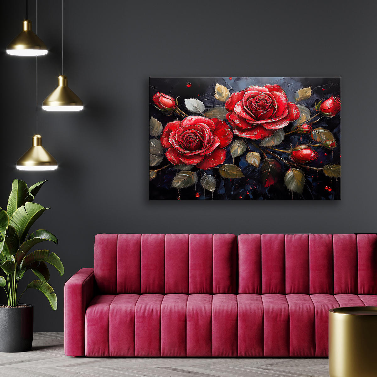 WANDBILD rose blume rot - Rot, Textil (60/40cm) - Feeby