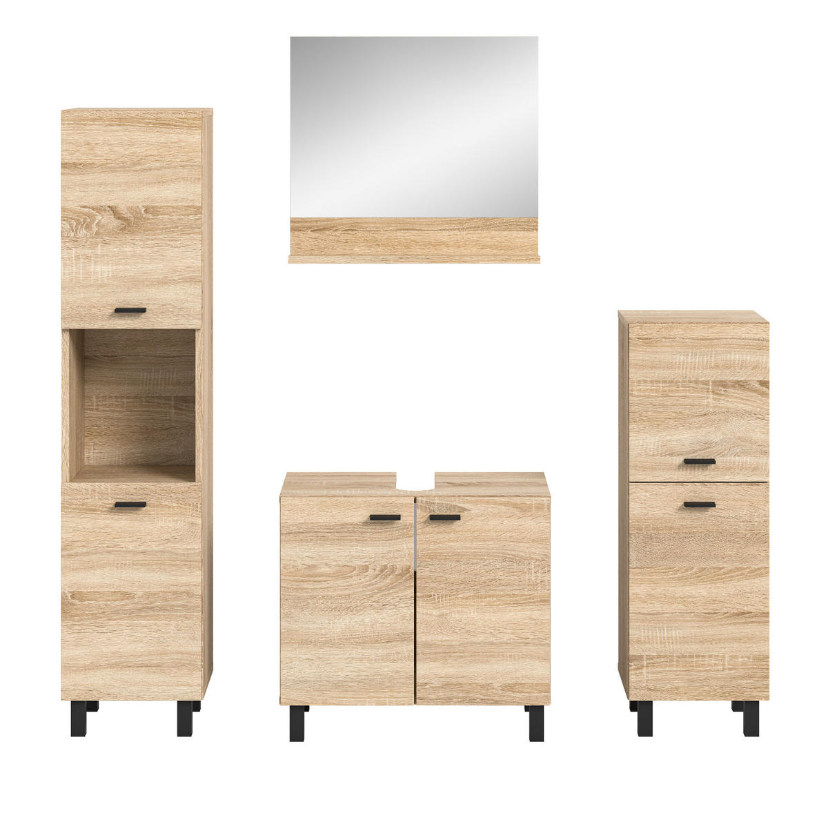 BADMÖBEL-SET Eiche 4-teilig 140 cm, Komplettset hängend oder stehend - Eichefarben, Glas/Holzwerkstoff (137/186/33cm) - Inn.Furn