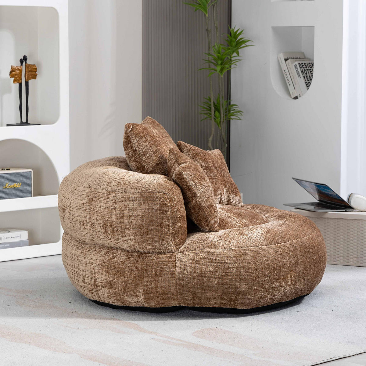 SITZSACK Chenille, Sofa mit 3 extra Kopfkissen,Chenille,Braun - Braun, Textil (108/52/108cm) - LVHOM