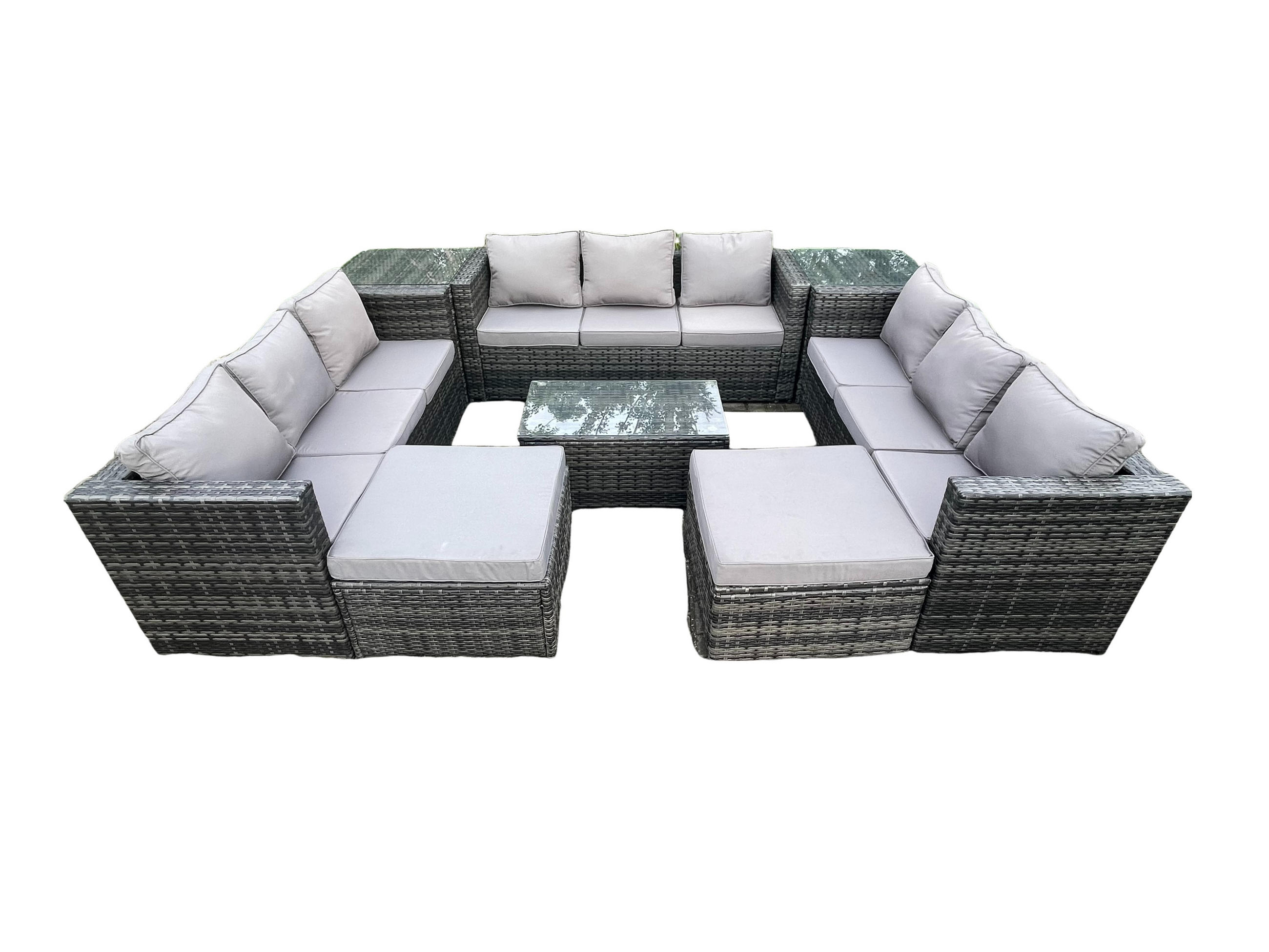 GARTENSET mit Beistelltisch Polyrattan 11-Sitzer - Dunkelgrau, Metall - Fimous