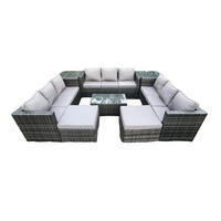 GARTENSET mit Beistelltisch Polyrattan 11-Sitzer - Dunkelgrau, Metall - Fimous