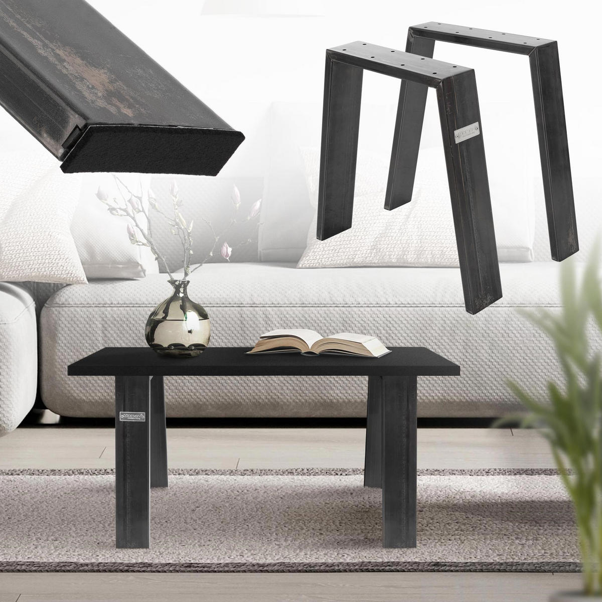 TISCHBEINE 2er Set Loft 44 x 42 cm Industrial - Anthrazit, Metall (8/42/44cm) - ML-DESIGN