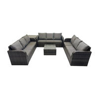 GARTENMÖBELGARNITUR mit KISSEN Polyrattan Dunkelgrau 9-Sitzer - Dunkelgrau/Grau, Glas/Kunststoff - Fimous