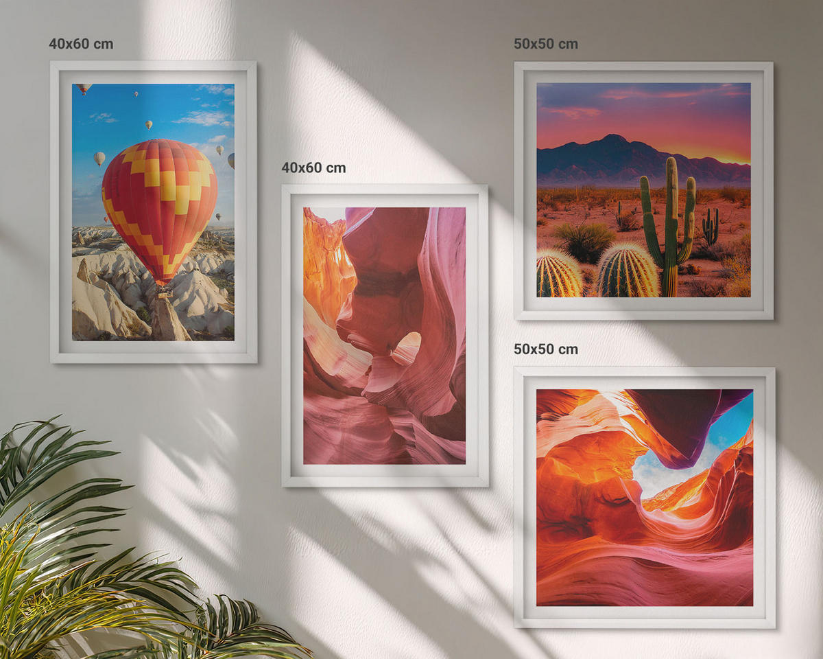 BILDER SET 4er Set - 50x50 cm & 40x60 cm Weißer Rahmen - Landschaften von Wüstenschluchten - Weiß, Kunststoff (50/50cm) - TULUP