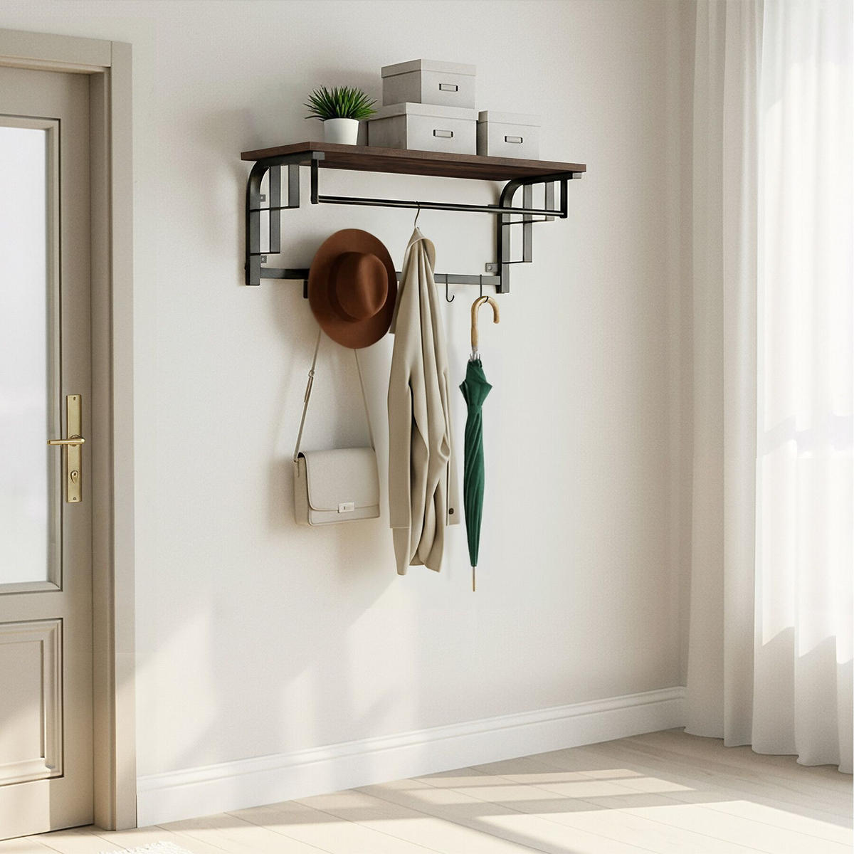 WANDGARDEROBE Westwood, 66 x 30 x 27 cm, Industrial Holz dunkel, rustikal - Rostfarben, Holz (66/27/30cm) - tectake