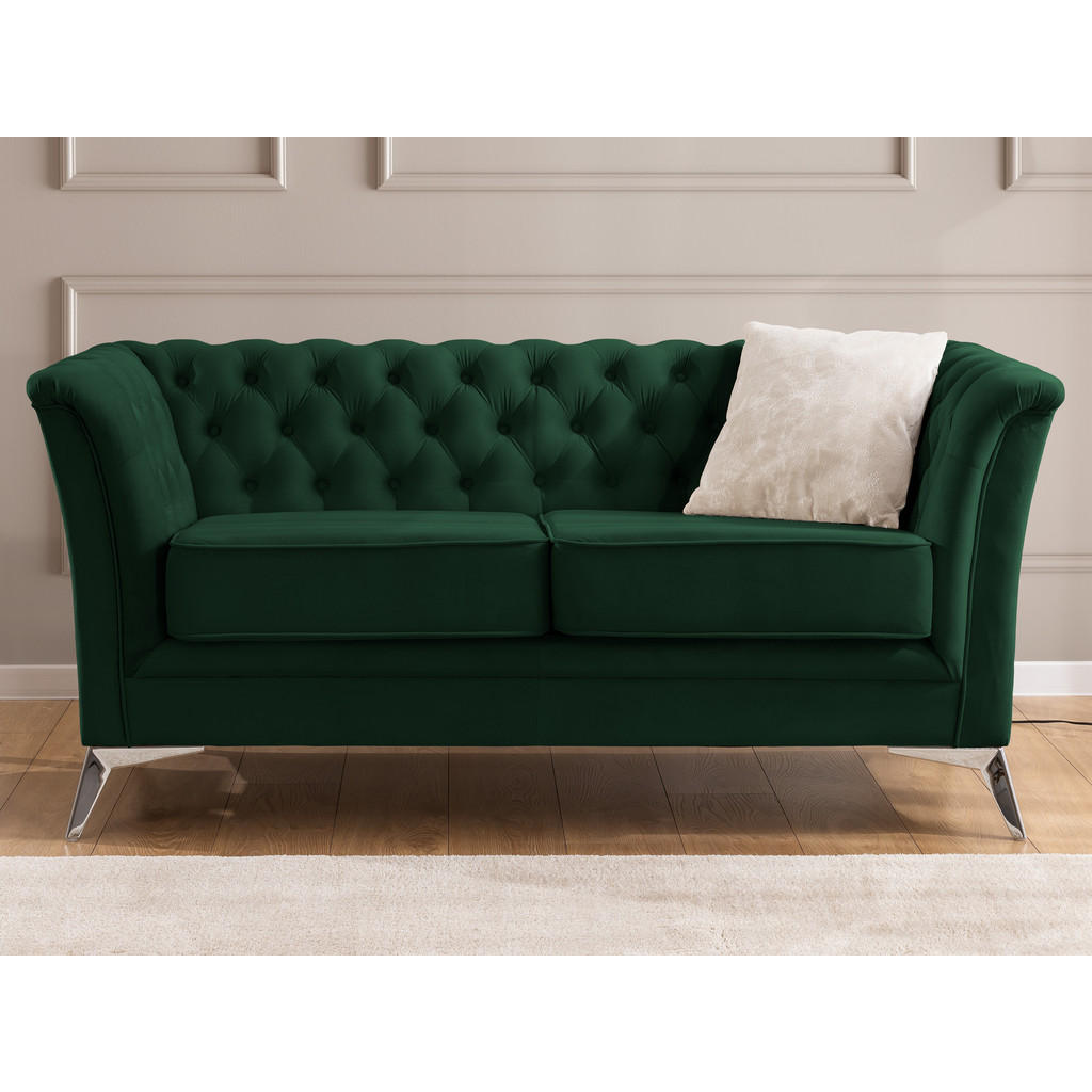 Thumbnail - S-Style Möbel Chesterfield-Sofa, Dunkelgrün, Textil, Echtholz,Birke, Buche, 2-Sitzer, Füllung: Polyetherschaumkern, 175x...