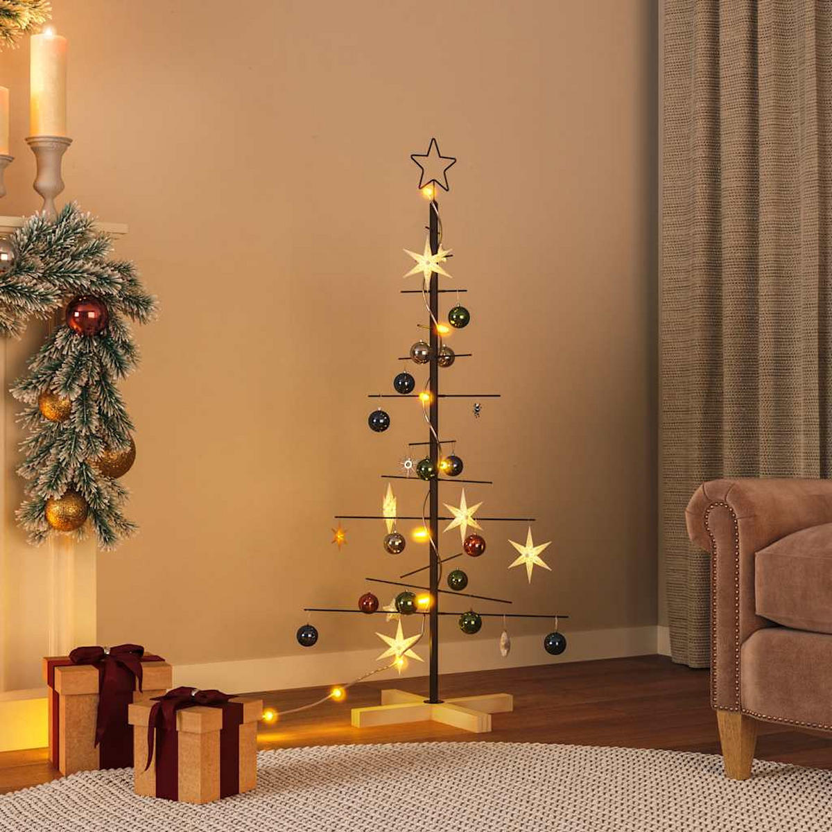 WEIHNACHTSBAUM Metall Mit Holzständer Schwarz 120 Cm - Schwarz, Metall (120cm) - vidaXL