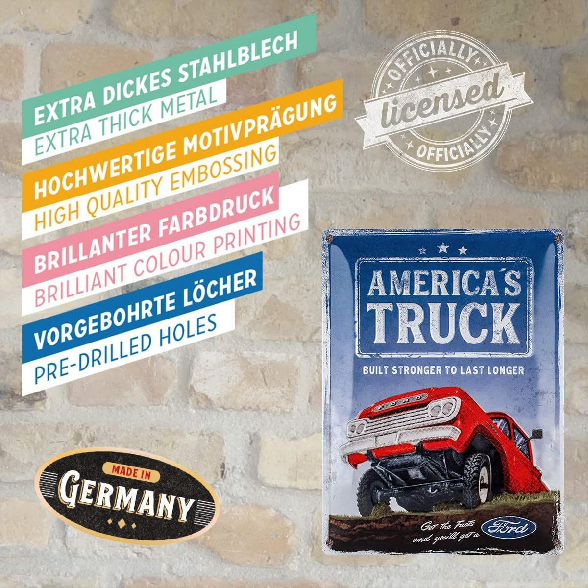 BLECHSCHILD 30/40 cm Ford America's Truck F100 - Multicolor, Metall (30/40/0.2cm) - Nostalgic-Art