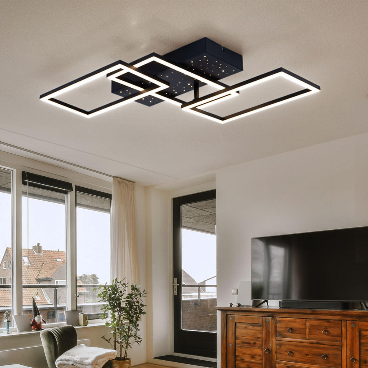 LED DECKENLEUCHTE Metall Schwarz Sterneneffekt - Schwarz, Metall (59/40.5/9.7cm) - Globo Lighting