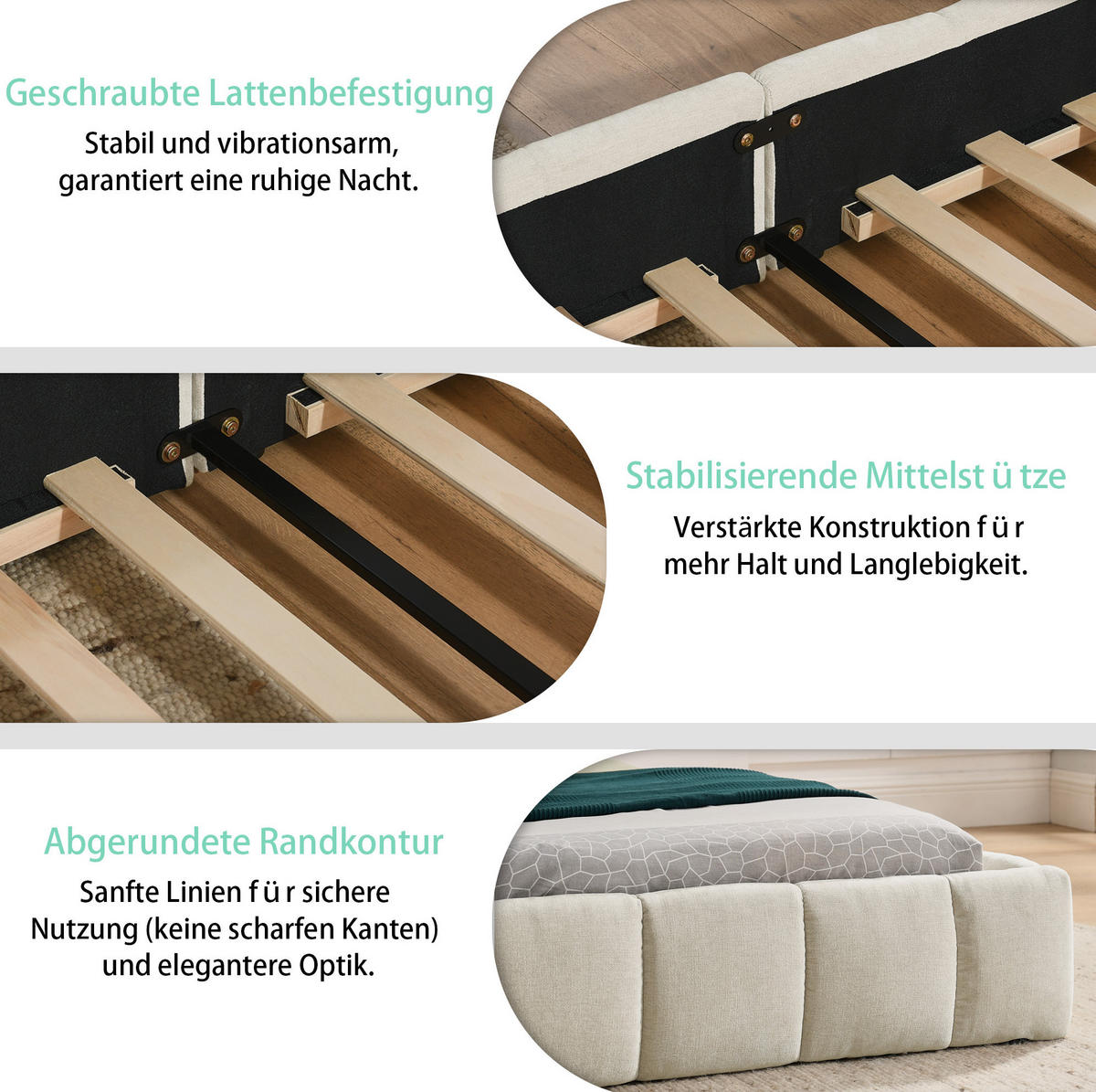 POLSTERBETT 140/200 cm Beige Chenille ohne Matratze - Beige, Textil (140/200cm) - MIVRAY