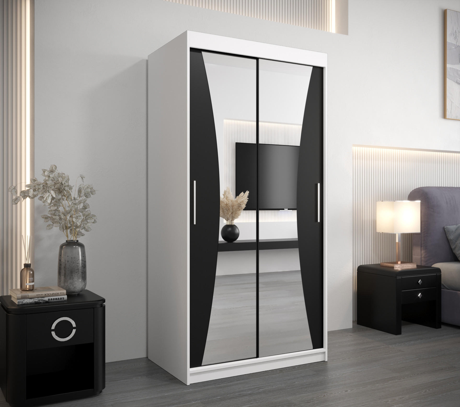 SCHWEBETÜRENSCHRANK 200/100/62 2-türig - Silberfarben/Schwarz, Holz/Kunststoff (100/200/62cm) - Abiks Möbel