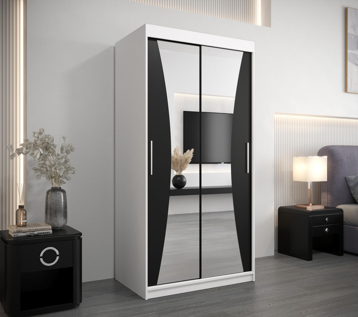 SCHWEBETÜRENSCHRANK 200/100/62 2-türig - Silberfarben/Schwarz, Holz/Kunststoff (100/200/62cm) - Abiks Möbel