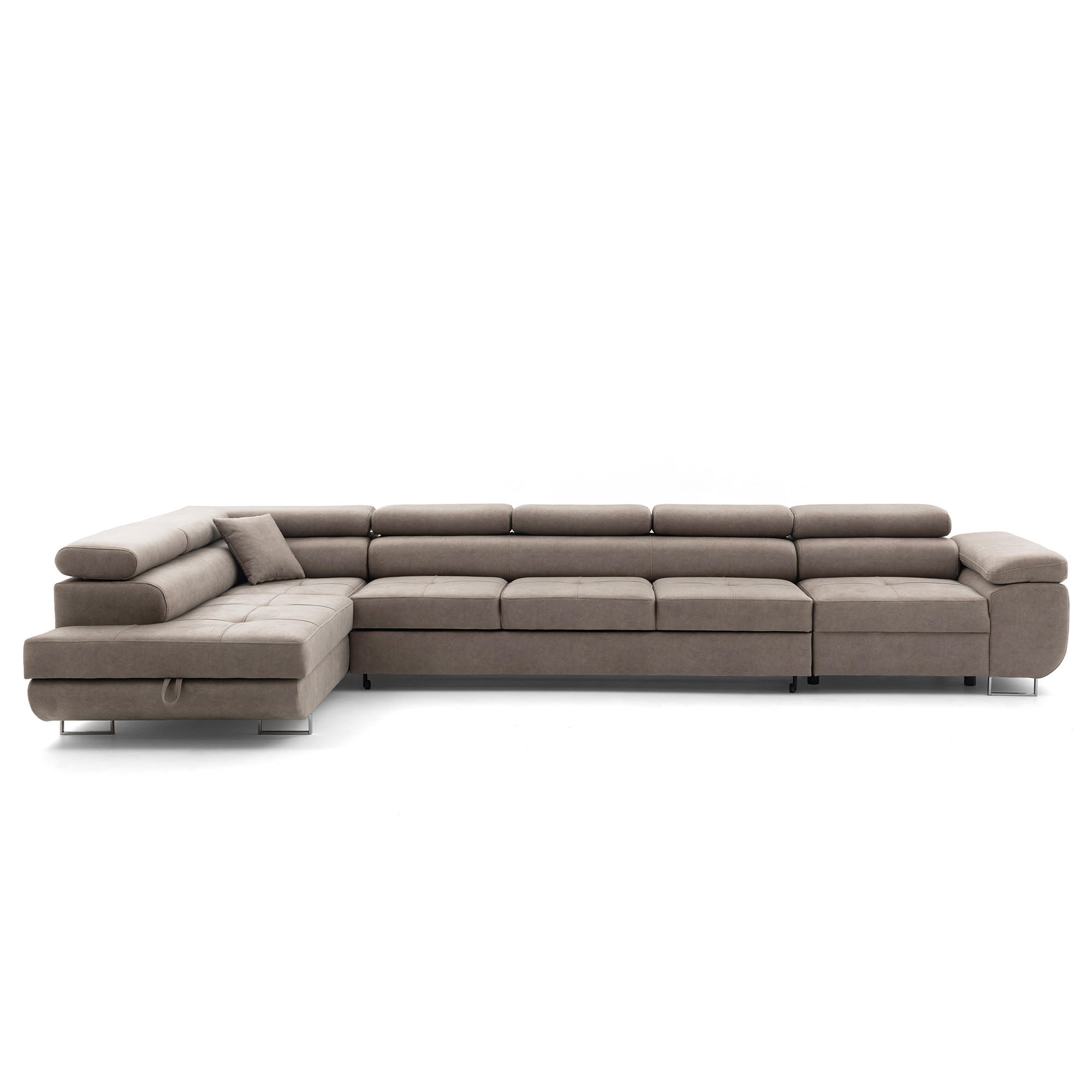 ECKSOFA WILD XXL Links mit Schlaffunktion 125x240 Velours Beige - Beige/Silberfarben, Holz/Textil (400/200cm) - Muffo