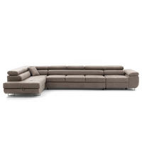 ECKSOFA WILD XXL Links mit Schlaffunktion 125x240 Velours Beige - Beige/Silberfarben, Holz/Textil (400/200cm) - Muffo