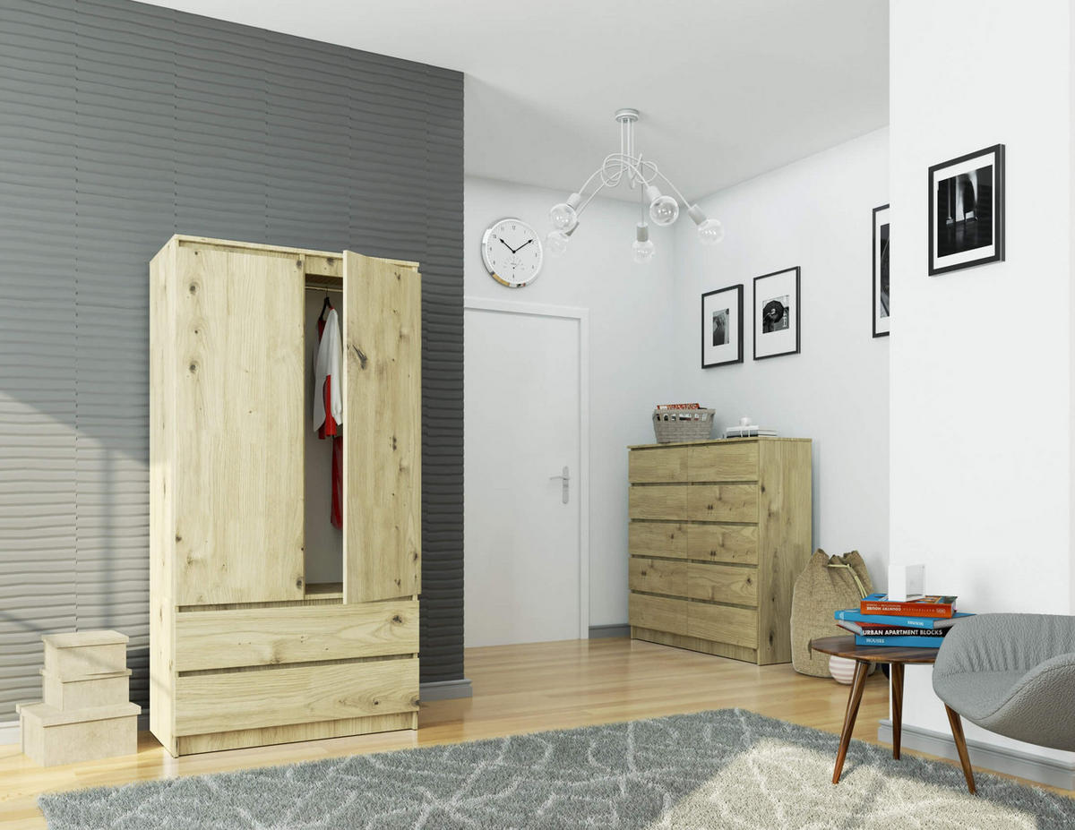 KLEIDERSCHRANK Eiche Artisan 180x51x90 cm - Eiche Artisan, Holzwerkstoff (180/180/51cm) - Akord