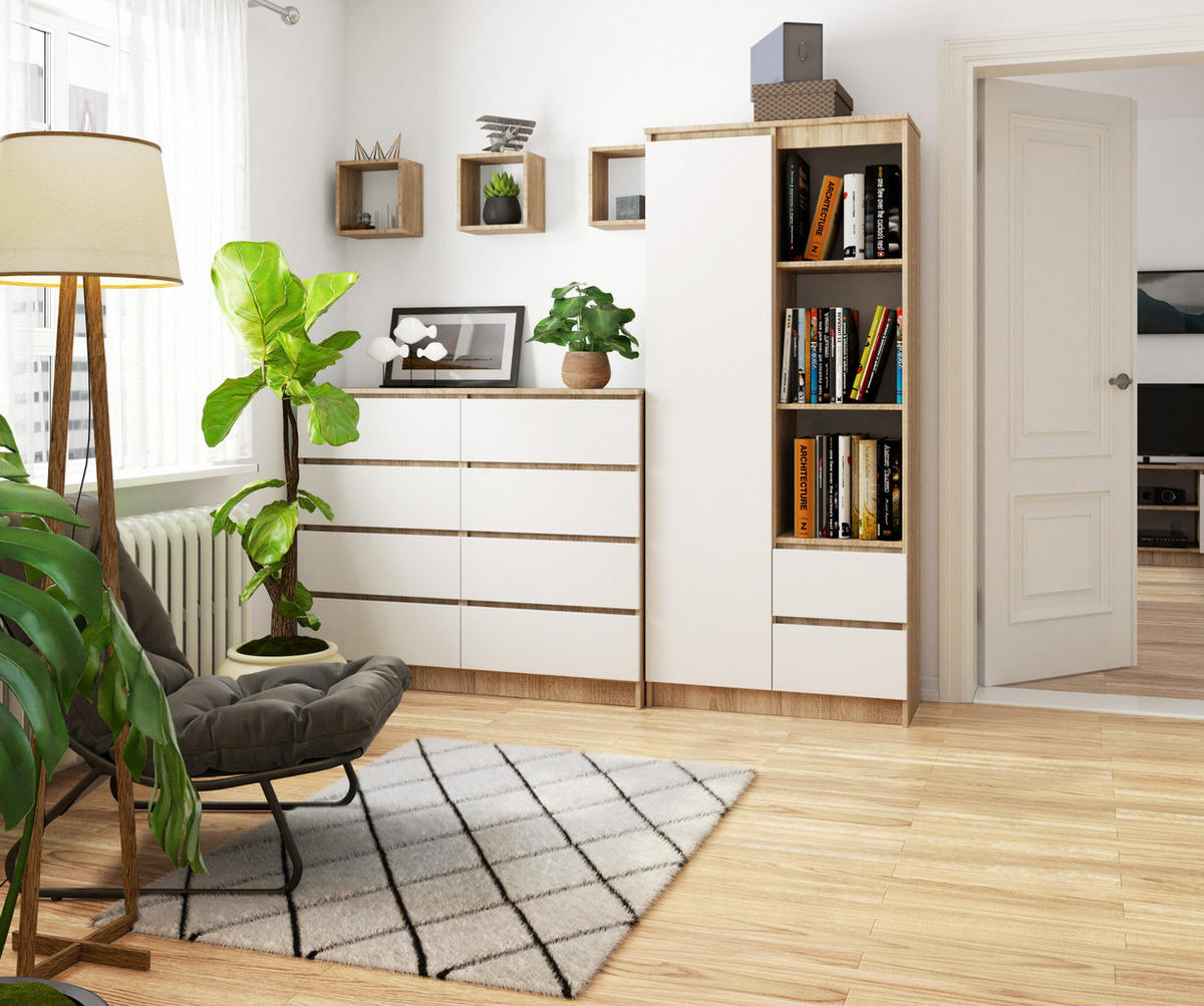 MEHRZWECKSCHRANK Sonoma Eiche, Weiß 80x180x35 cm - Weiß/Sonoma Eiche, Holzwerkstoff (80/180/35cm) - Akord