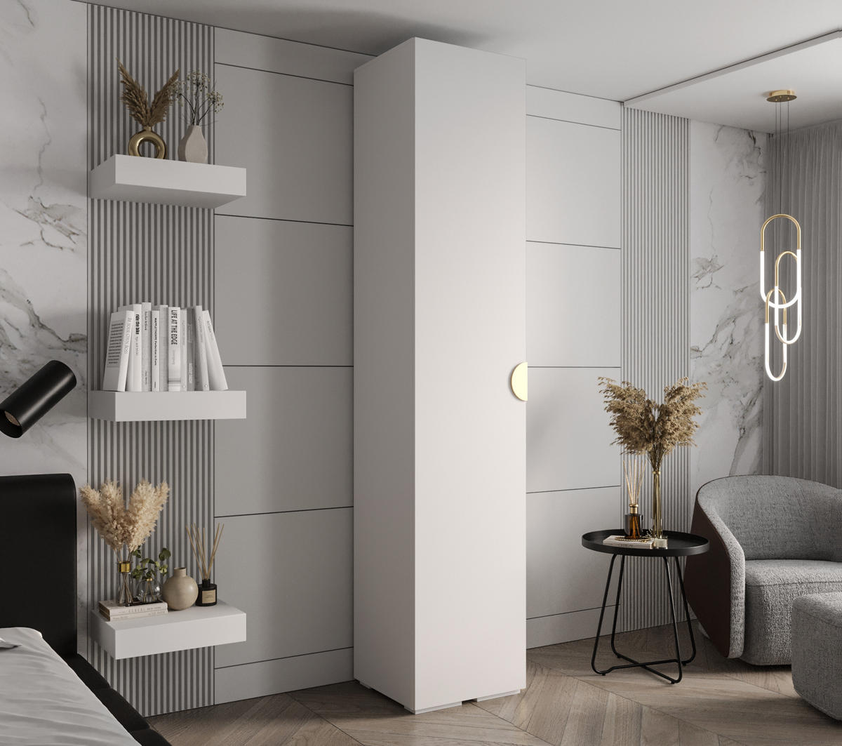 DREHTÜRENSCHRANK 236.7/50/47 1-türig - Goldfarben/Weiß, Holz/Metall (50/236.7/47cm) - Abiks Möbel