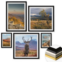 WANDBILDER 5er-Set - 50x50 cm & 20x30 cm & 40x60 cm Schwarzer Rahmen - Berglandschaften, Hirschgras - Schwarz, Kunststoff (40/60cm) - ArtPrintCave