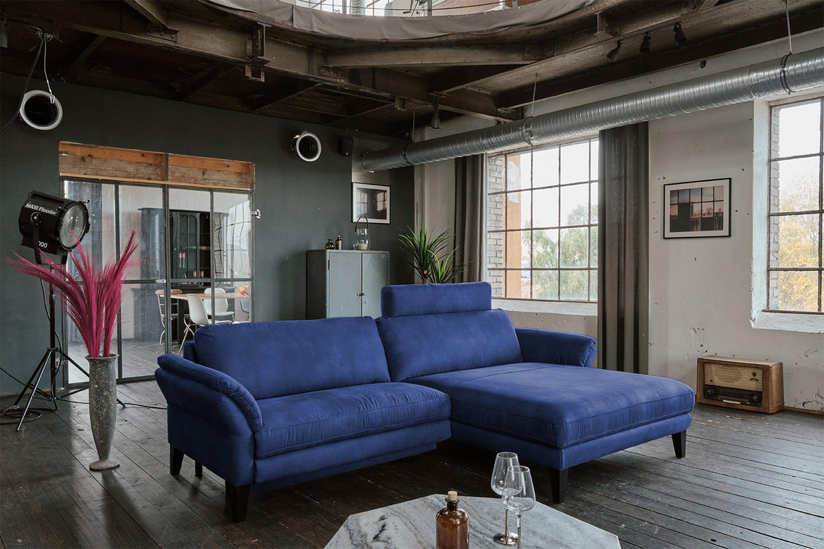 ECKSOFA MALTA Blau Webstoff - Blau/Schwarz, Buchenholz/Textil (302/175cm) - KAWOLA