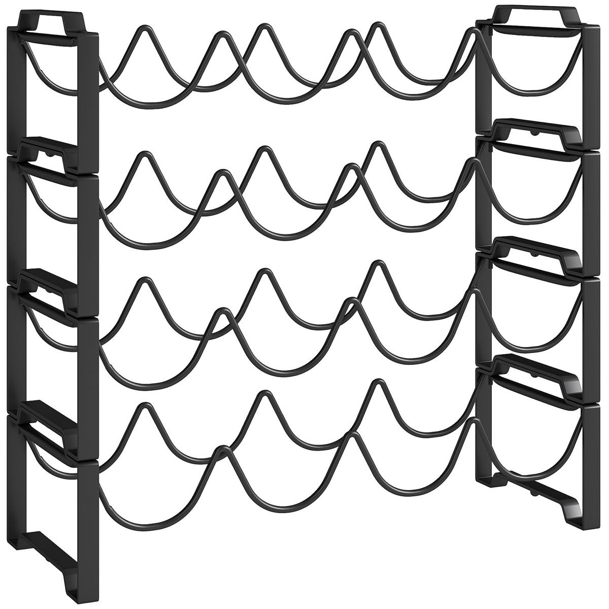 4-STUFIGES Weinregal, freistehendes Regal für 16 Weinflaschen, Metall, Schwarz - Schwarz, Metall (16.5/41/42.5cm) - HOMCOM