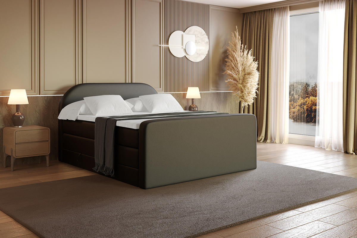 BOXSPRINGBETT mit Matratze und Lattenrost - NOX-Z KING-140x200 - Schwarz Kunstleder - Schwarz, Holzwerkstoff (140/200cm) - ALTDECOR