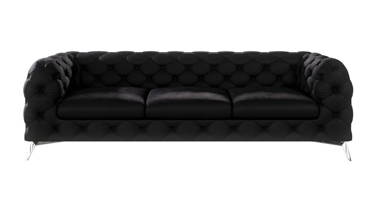 CHESTERFIELD-SOFA 3-Sitzer Laura Schwarz Samt - Silberfarben/Schwarz, Holz/Textil (243/75/100cm) - S-Style Möbel