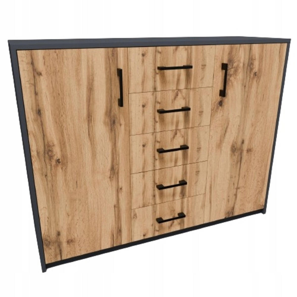 KOMMODE 2D5S Anthrazit-Wotan Eiche 110/35/85 cm moderne Optik - Anthrazit/Eiche Wotan, Holzwerkstoff (110/85/35cm) - Matkam Möbel