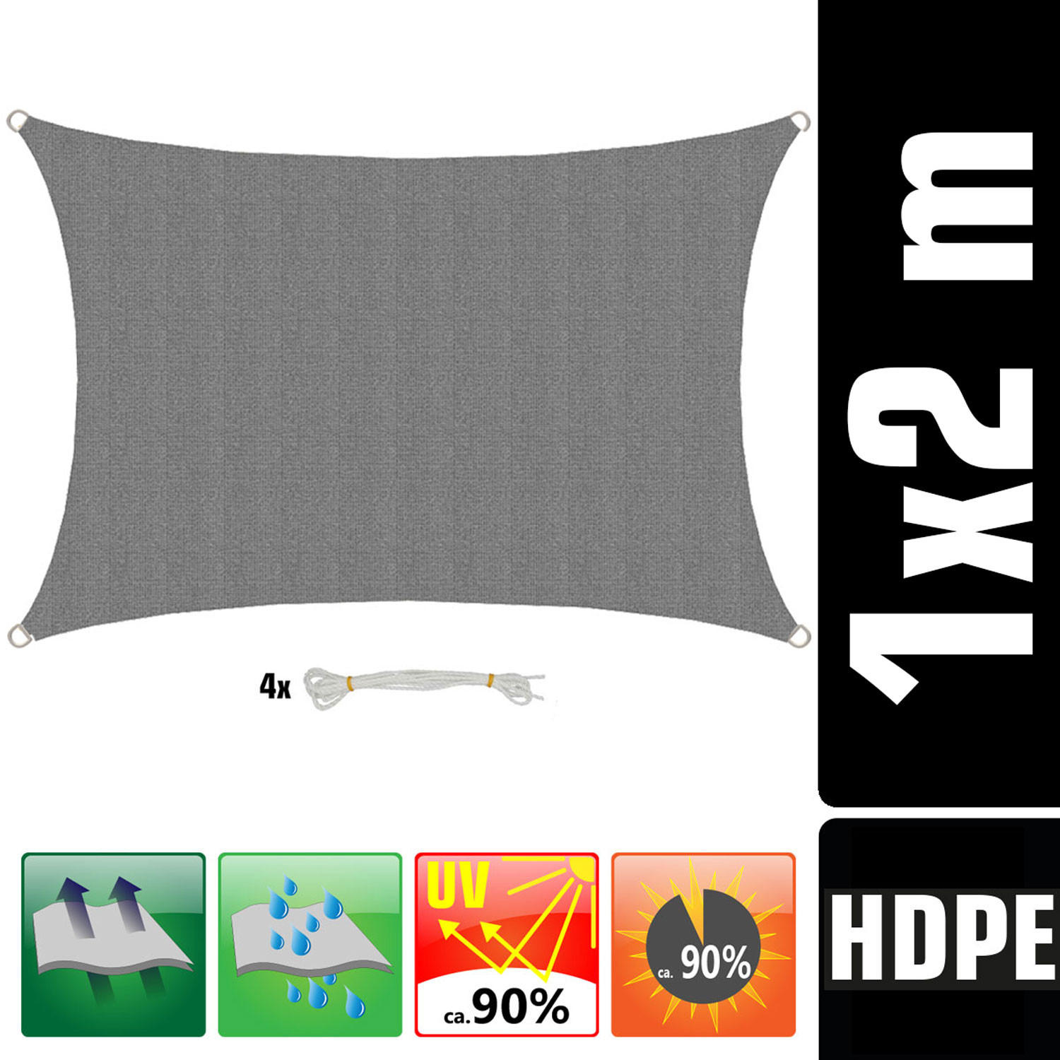 UV-SONNENSEGEL 1/2 m, Viereckig, Wasserdurchlässig, Grau - Grau, Kunststoff (100/200cm) - Amanka