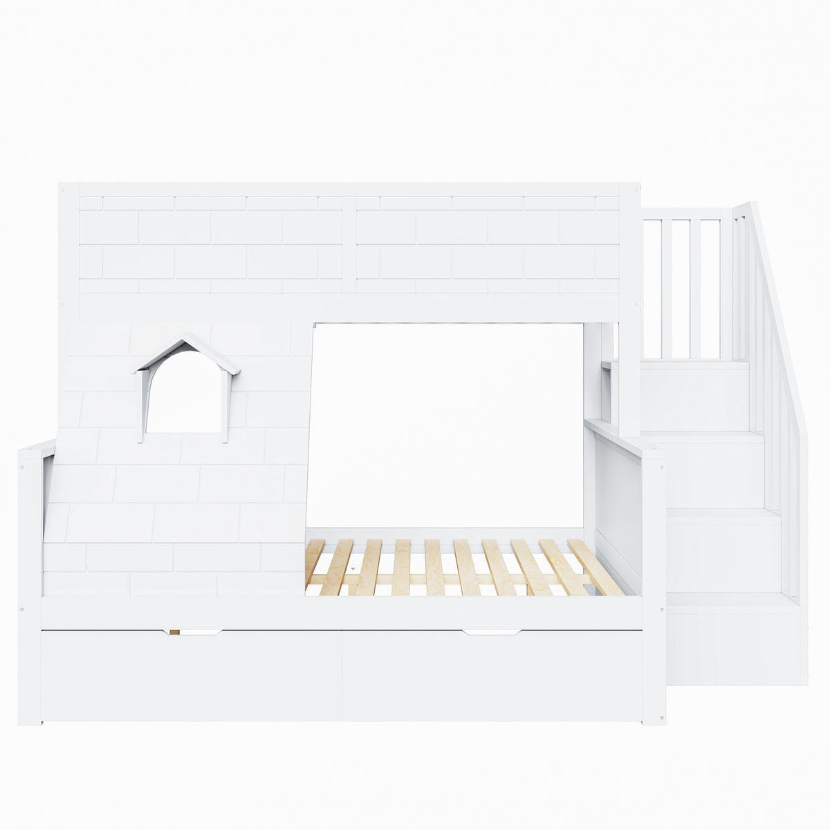 ETAGENBETT aus Kiefernholz 90x200/140x200 cm Weiß mit Stauraumtreppe und Schubladen - Weiß, Holz (90/200cm) - IVMEU