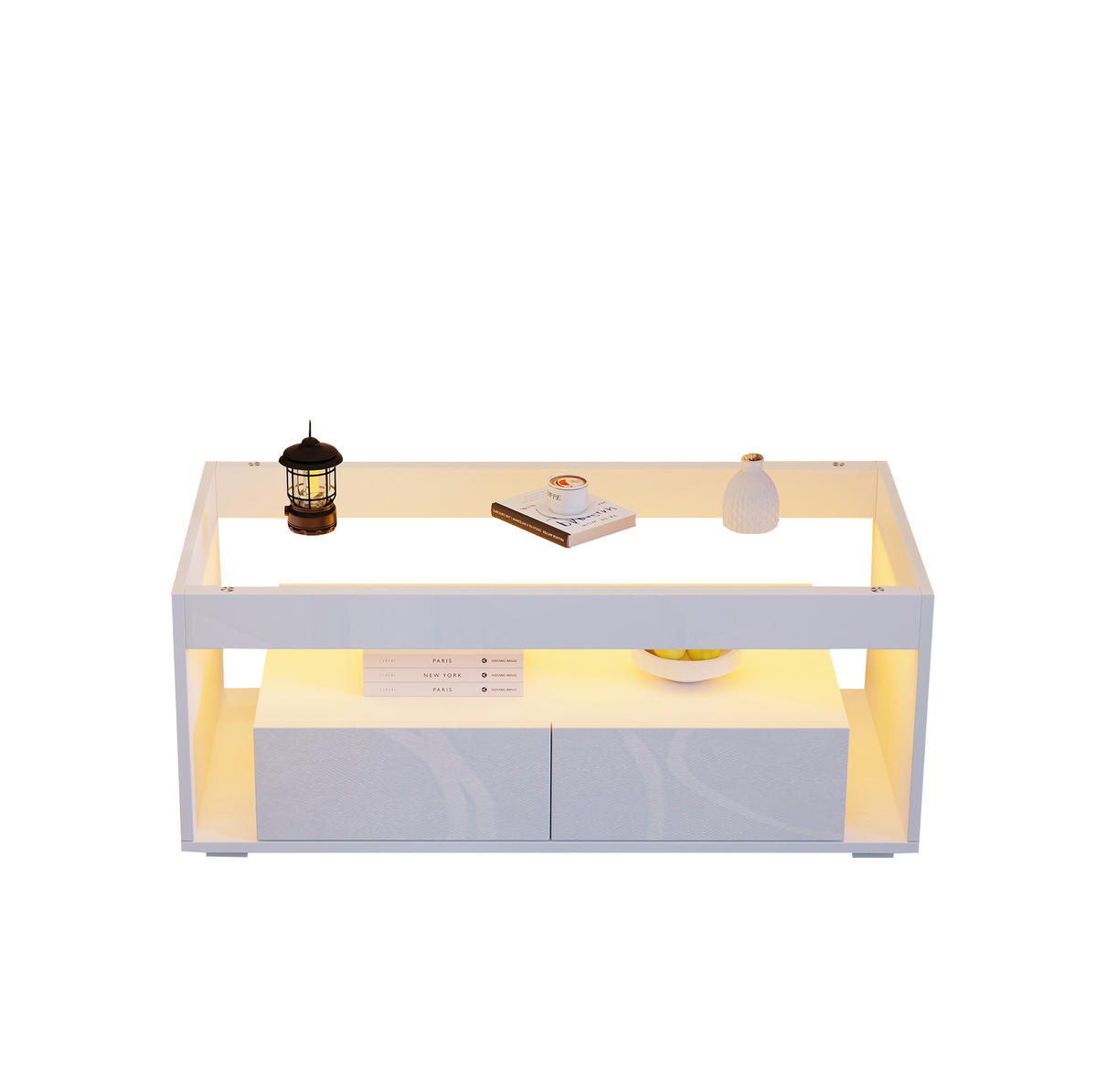 COUCHTISCH 100/50/40 cm in Weiß mit LED-Beleuchtung und 2 Schubladen - Weiß, Holzwerkstoff (100/50/40cm) - Flora Grace