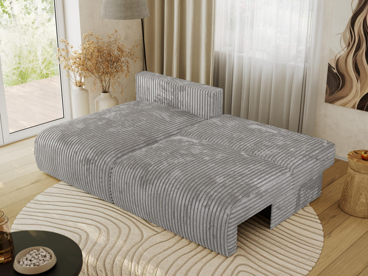 ECKSCHLAFSOFA VIVO L Grau Cord - links - Schwarz/Grau, Kunststoff/Textil (223/150cm) - MKS
