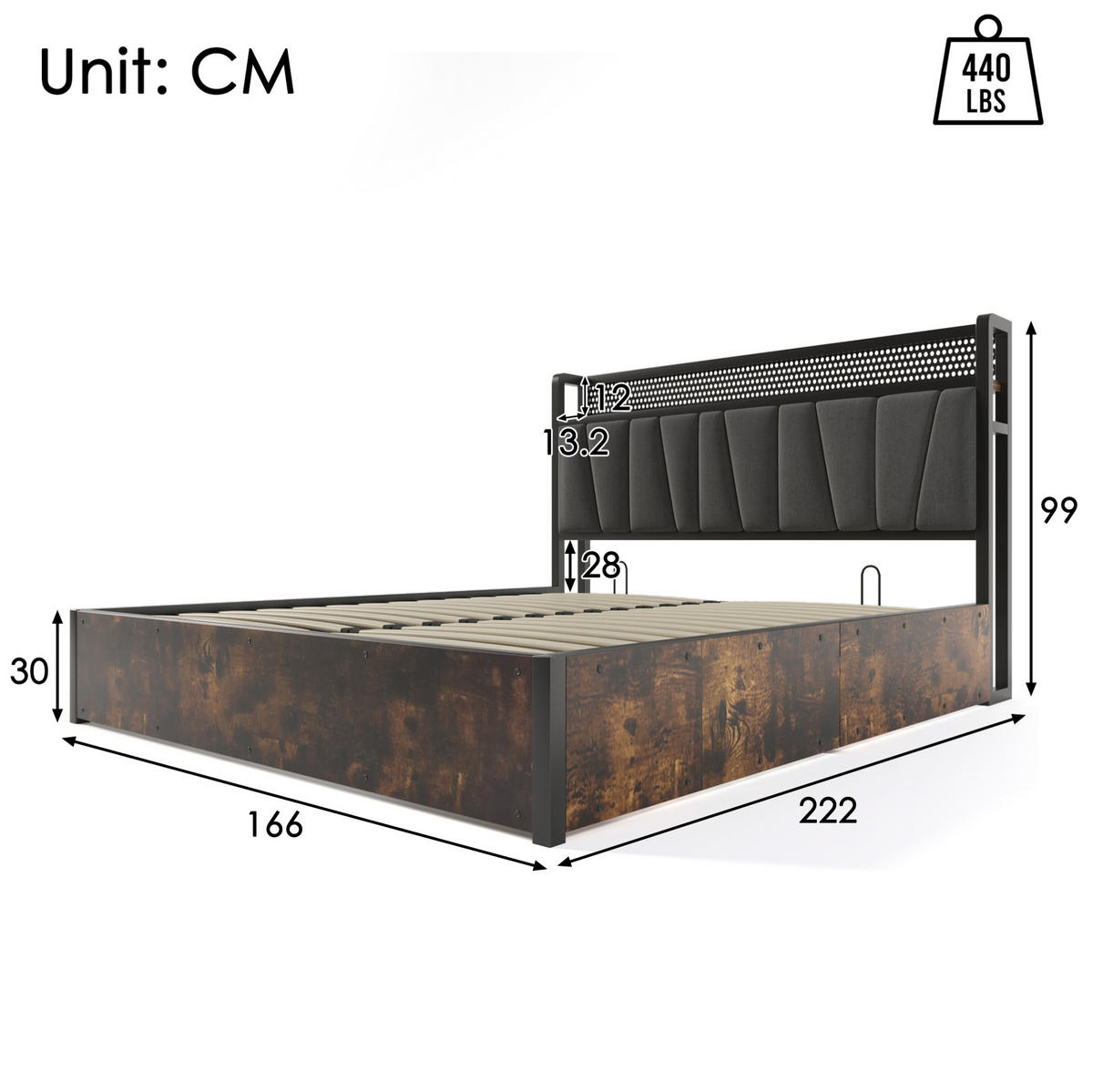 POLNJENA postelja iz lanu 160x200 cm siva z RGBW LED osvetlitvijo, USB priključki, vtičnicami in predalom za shranjevanje - siva, tekstil (160/200cm) - Modfu