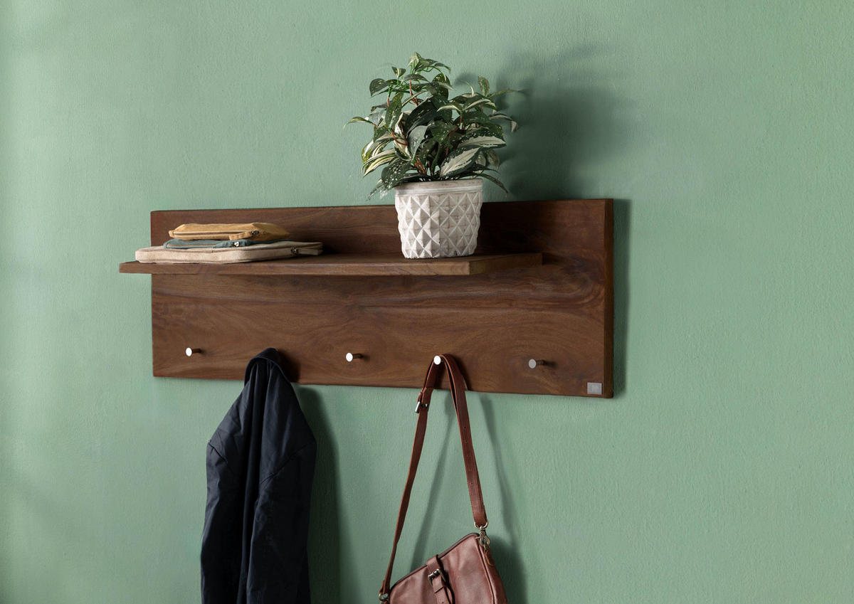 WANDGARDEROBE Sheesham 115x23x35 rot-braun gebeizt TORONTO #172 - Dunkelbraun, Holz (115/35/23cm) - Massivmoebel24