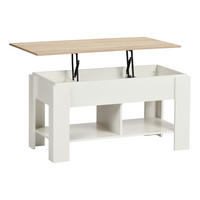 COUCHTISCH mit Lift-Top, Stauraum und Ablagefach, Weiß/Eiche - Weiß, Holz (96/50/47cm) - Urban Meuble