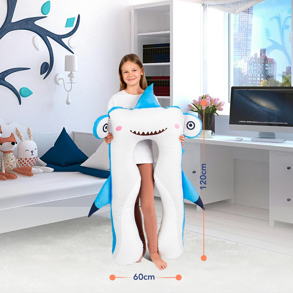KISSEN für Kinder- Hai - Blau, Textil (60/120cm) - KomfortKissen