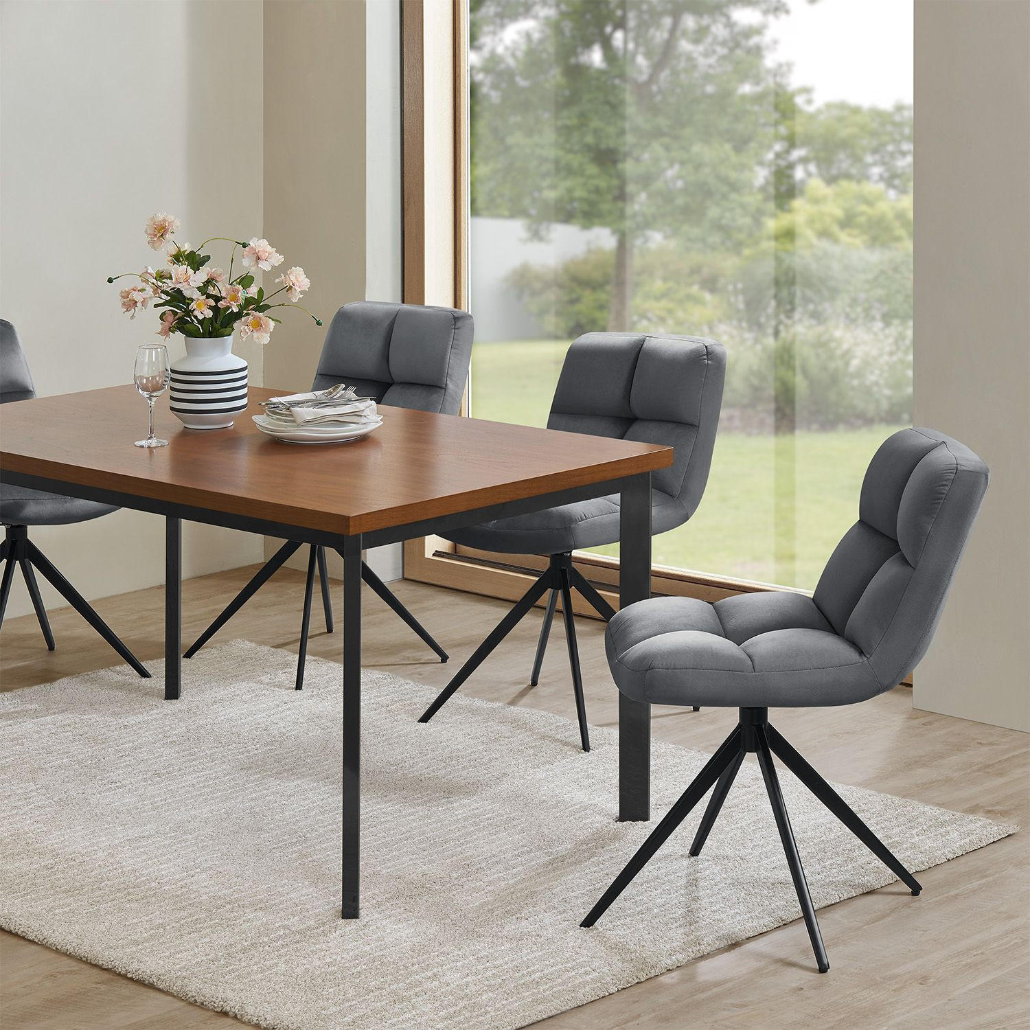 DREHSTUHL Dallas samt dunkelgrau (2er-Set) - Dunkelgrau, Textil (45/84/45cm) - Juskys