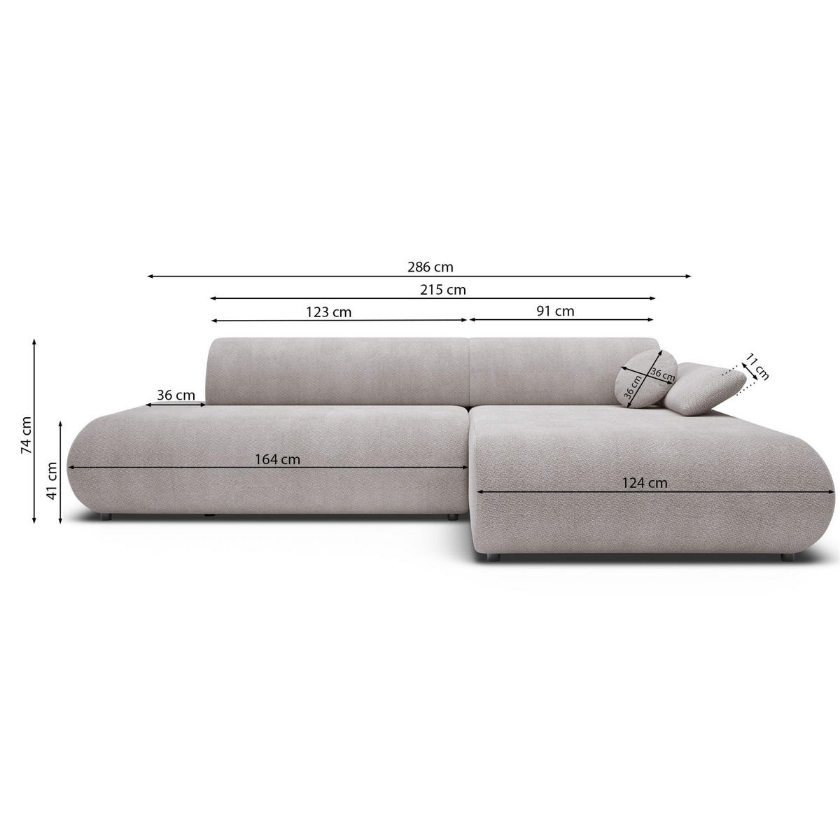 ECKSOFA Armone Hellbeige Chenille - Ecru/Schwarz, Kunststoff/Textil (286/173.5cm) - Selsey